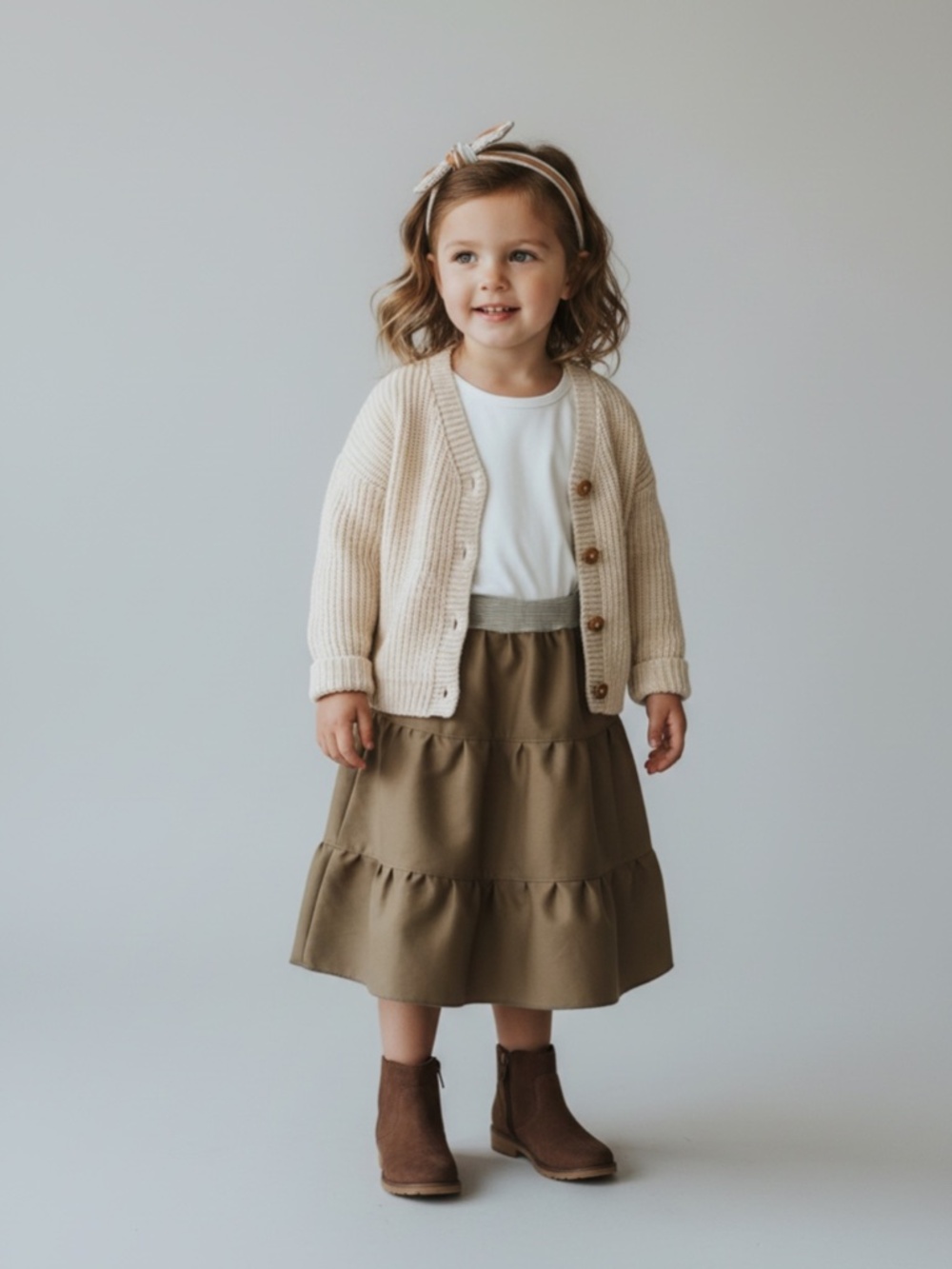 Skirt 100% Wool Girl 3 Midi Beige Ruffle Tiered Canvas Preppy Mom and Pop's Kids
